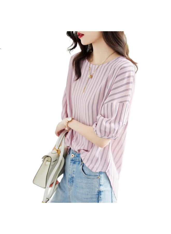 dme (Dme) French Retro Striped Shirt Silk Soft Comfortable Chiffon Camisole Women'S Top - Image 1