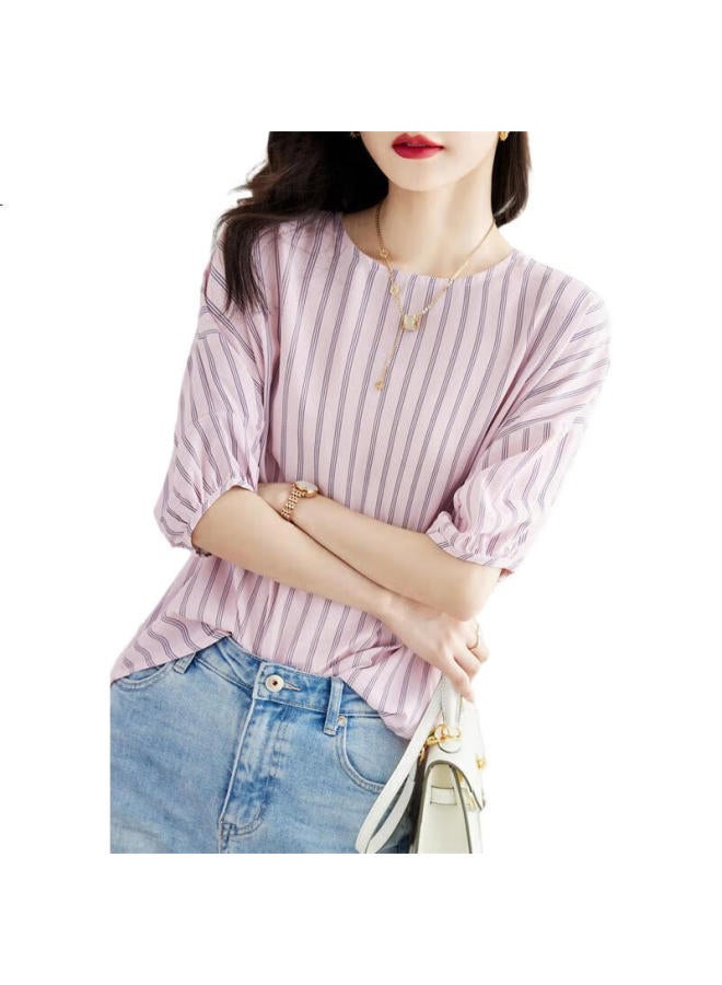 dme (Dme) French Retro Striped Shirt Silk Soft Comfortable Chiffon Camisole Women'S Top - Image 2