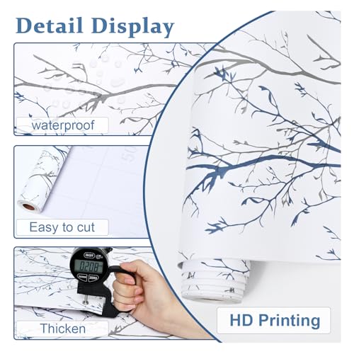 Mecpar Gray Blue Tree Branches Peel and Stick Wallpaper 17.71" x 394" Natural Wall Paper Modern Tree Branch Contact Paper Removable Wallpaper Self-Adhesive Vinyl for Furniture Crafts Walls - Image 5