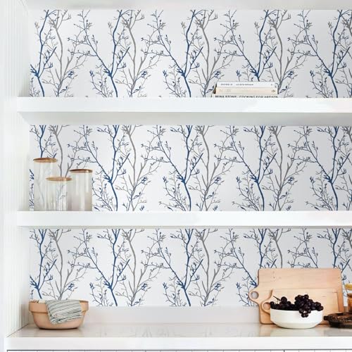 Mecpar Gray Blue Tree Branches Peel and Stick Wallpaper 17.71" x 394" Natural Wall Paper Modern Tree Branch Contact Paper Removable Wallpaper Self-Adhesive Vinyl for Furniture Crafts Walls - Image 3
