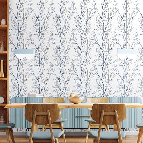 Mecpar Gray Blue Tree Branches Peel and Stick Wallpaper 17.71" x 394" Natural Wall Paper Modern Tree Branch Contact Paper Removable Wallpaper Self-Adhesive Vinyl for Furniture Crafts Walls - Image 2