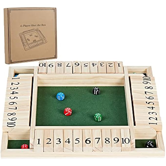 ApudArmis 4Way Shut The Box 14 بوصة مجموعة ألعاب لوحية خشبية كبيرة مع مجموعة ألعاب خشبية كبيرة مع نرد ShutTheBox للأطفال والكبار تعلم إضافة الفصل الدراسي حانة الحفلات المنزلية - Image 1