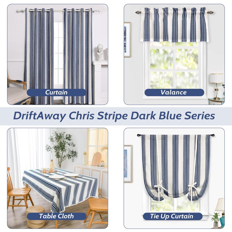DriftAway Chris Linen Blackout Curtains with Thermal and Sound Reducing Layer 84 Inches Long for Bedroom Striped Printed Drapes Thermal Insulated Lined Window Treatments for Living Room Dark Blue - Image 5