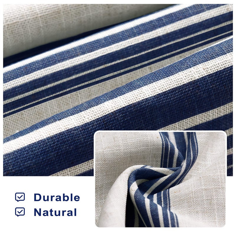 DriftAway Chris Linen Blackout Curtains with Thermal and Sound Reducing Layer 84 Inches Long for Bedroom Striped Printed Drapes Thermal Insulated Lined Window Treatments for Living Room Dark Blue - Image 2