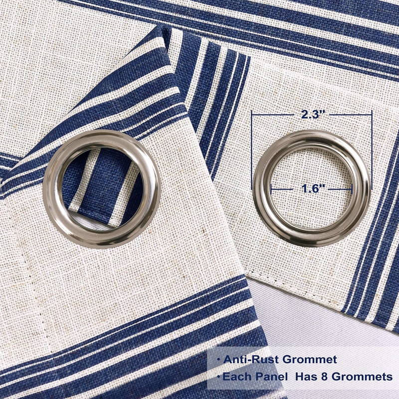 DriftAway Chris Linen Blackout Curtains with Thermal and Sound Reducing Layer 84 Inches Long for Bedroom Striped Printed Drapes Thermal Insulated Lined Window Treatments for Living Room Dark Blue - Image 4
