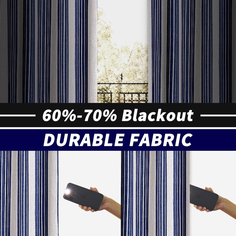 DriftAway Chris Linen Blackout Curtains with Thermal and Sound Reducing Layer 84 Inches Long for Bedroom Striped Printed Drapes Thermal Insulated Lined Window Treatments for Living Room Dark Blue - Image 3