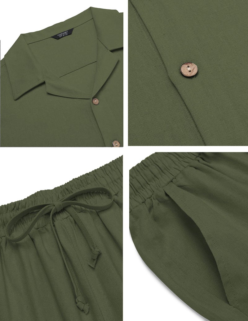 COOFANDY Men Beach Linen Outfits Sets 2 Piece Cuba Guayabera Shirts Summer Island Sets - Image 5