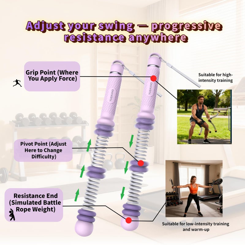 YUSAVHO Adjustable Ropeless Battle Ropes for Home Gym for Men & Women, Quiet Air Resistance Heavy Duty Cordless Battle Rope,Exercise Ropes with Variable Resistance, Strength & Low-Impact Cardio for HIIT - Image 4