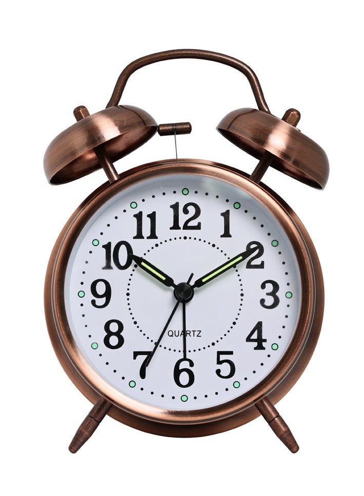Loud Alarm Clock for Heavy Sleepers Adults, Vintage 4" Silent Non-Tick Quartz with Backlight, Twin Bell Analog Kids Alarm Clock Bedroom Bedside (Copper) - Image 1