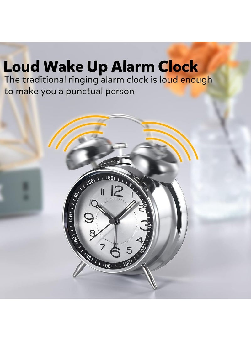 Loud Alarm Clock for Heavy Sleepers Adults, Vintage 4" Silent Non-Tick Quartz with Backlight, Twin Bell Analog Kids Alarm Clock Bedroom Bedside (Copper) - Image 5