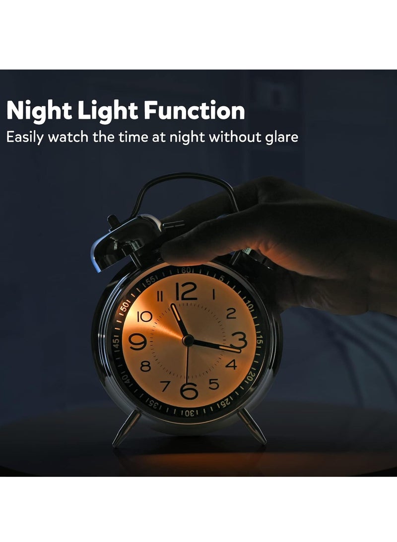 Loud Alarm Clock for Heavy Sleepers Adults, Vintage 4" Silent Non-Tick Quartz with Backlight, Twin Bell Analog Kids Alarm Clock Bedroom Bedside (Copper) - Image 2