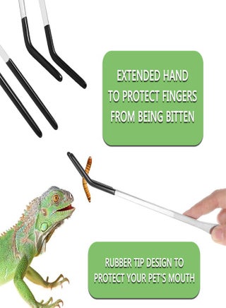 2 PCS Long Aquarium Tweezers Stainless Steel Reptile Feeding Tongs Tweezers with Rubber Tip, Straight and Curved Long Handle Feeder Tool Terrarium Feeder Supplies (27cm Silver) - view 4
