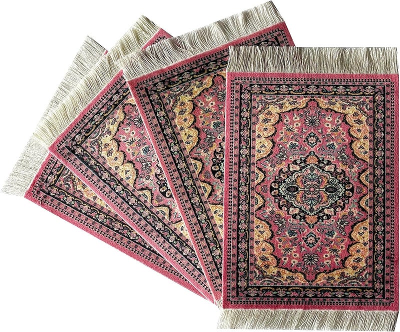 Inusitus Extra part combo compatible Carpet Coasters, Set of 4 Turkish Rug Style Table Drink mats, Blue Absorbent Kitchen and Dining Accessories, Spill & drip Protection, Rectangular (Pink) Elegant appearance - Image 1
