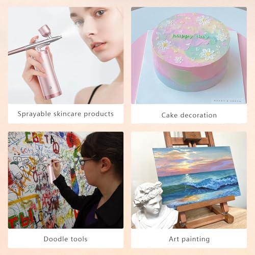 crpen Airbrush Kit With Compressor 48PSI Rechargeable High Pressure Air Brush Set Cordless Airbrush Kit with 0.3mm Nozzle for Painting,Nail Art, Cake Decor,Makeup,Modeling (Pink) - Image 5