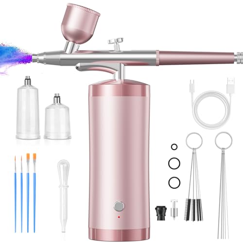 crpen Airbrush Kit With Compressor 48PSI Rechargeable High Pressure Air Brush Set Cordless Airbrush Kit with 0.3mm Nozzle for Painting,Nail Art, Cake Decor,Makeup,Modeling (Pink) - Image 1