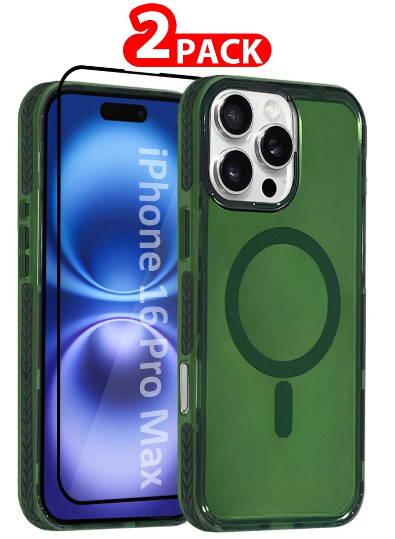 CATANES (for iPhone 16 Pro Max) 2Packs Hard PC Magsafe Case Cover Polycarbonate Magnetic Strong Shockproof Protective Case Cover Transparent - Green Color - Image 1