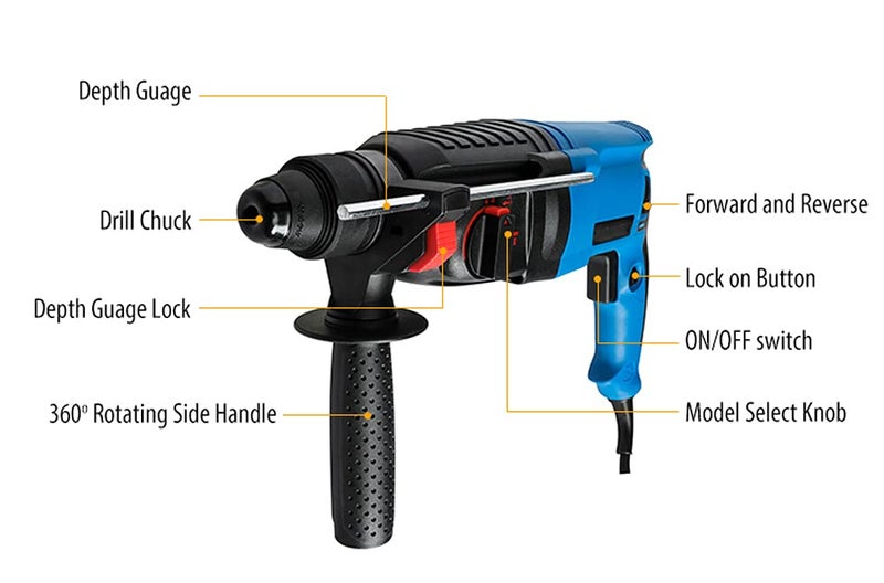 MLD 230V 26mm 3 Functions AC Electric Rotary Hammer with BMC and 5 pcs Free Accessories Impact Drill Power Electric Drill(800-900Watts,Color-Multi, Material-Plastic) - Image 2