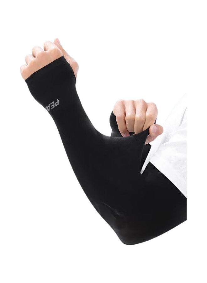 Peak Ice Silk Cooling Arm Sleeves For Men And Women, Uv Protection Cycling Arm Covers, Driving Finger Sleeves, Black - Image 1