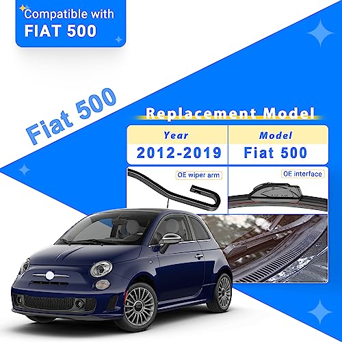 RAINTOK Windshield Wiper Blades Replacement for 2012-2019 Fiat 500 Original Factory Quality Front Rear Wipers Blade Set for My Car - 24" 14" 12" (Pack of 3) - Image 2