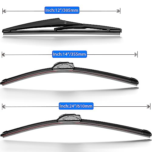RAINTOK Windshield Wiper Blades Replacement for 2012-2019 Fiat 500 Original Factory Quality Front Rear Wipers Blade Set for My Car - 24" 14" 12" (Pack of 3) - Image 5