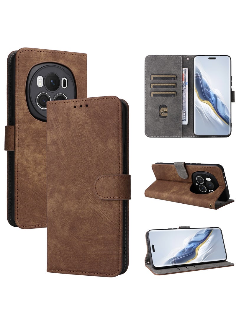 For Honor Magic 6 Pro Cover, PU Leather Magnetic Adsorption Flip Cover, RFID Nti-Theft Brush Wallet Case - Image 1