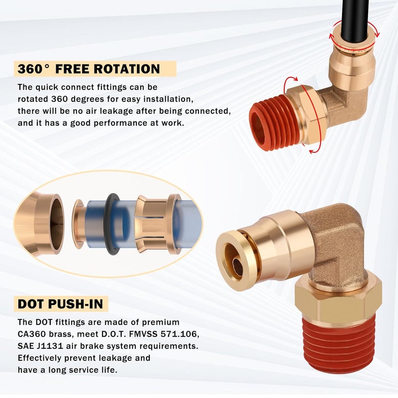 CheeMuii 50 FT 1/4 DOT Air Line Kit with Brass Fittings - Image 4