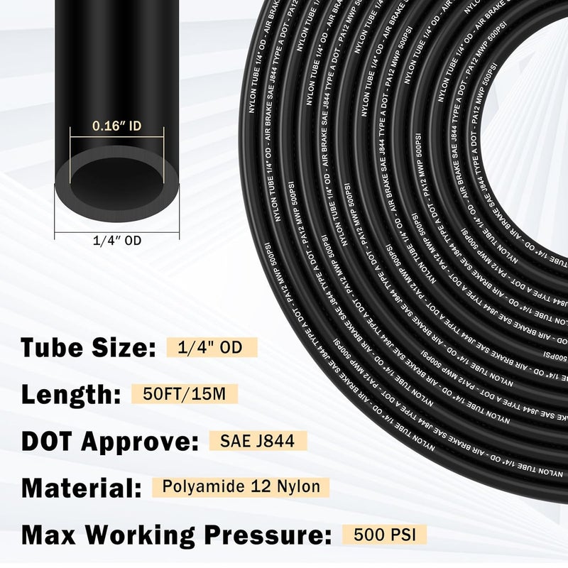 CheeMuii 50 FT 1/4 DOT Air Line Kit with Brass Fittings - Image 3