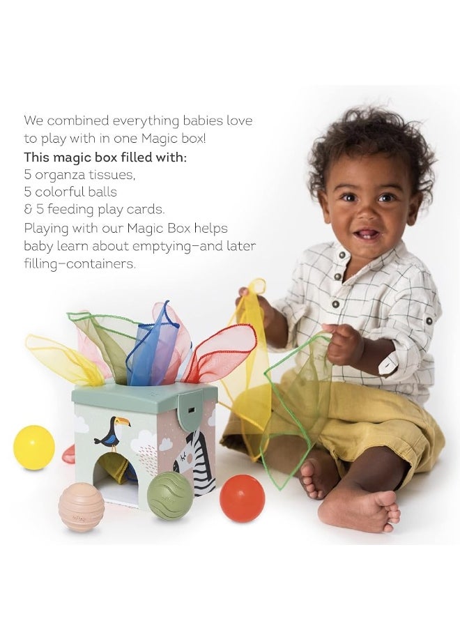 Taf Toys Taf Toys Sensory Baby Tissue Box, Object Permanence Box, Imaginary Play for Infants & Toddlers, Montessori Square Sensory Toys Colorful Pull Scarves, Play Balls & Cards Educational Preschool Learning  - Image 1