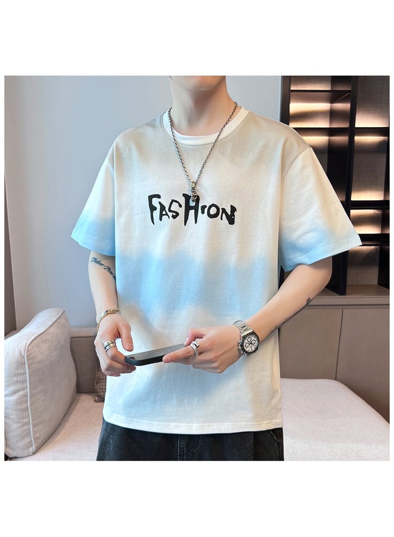Fashionable Men's Round Neck Gradient Color Printed Bottom T-shirt  - Image 1