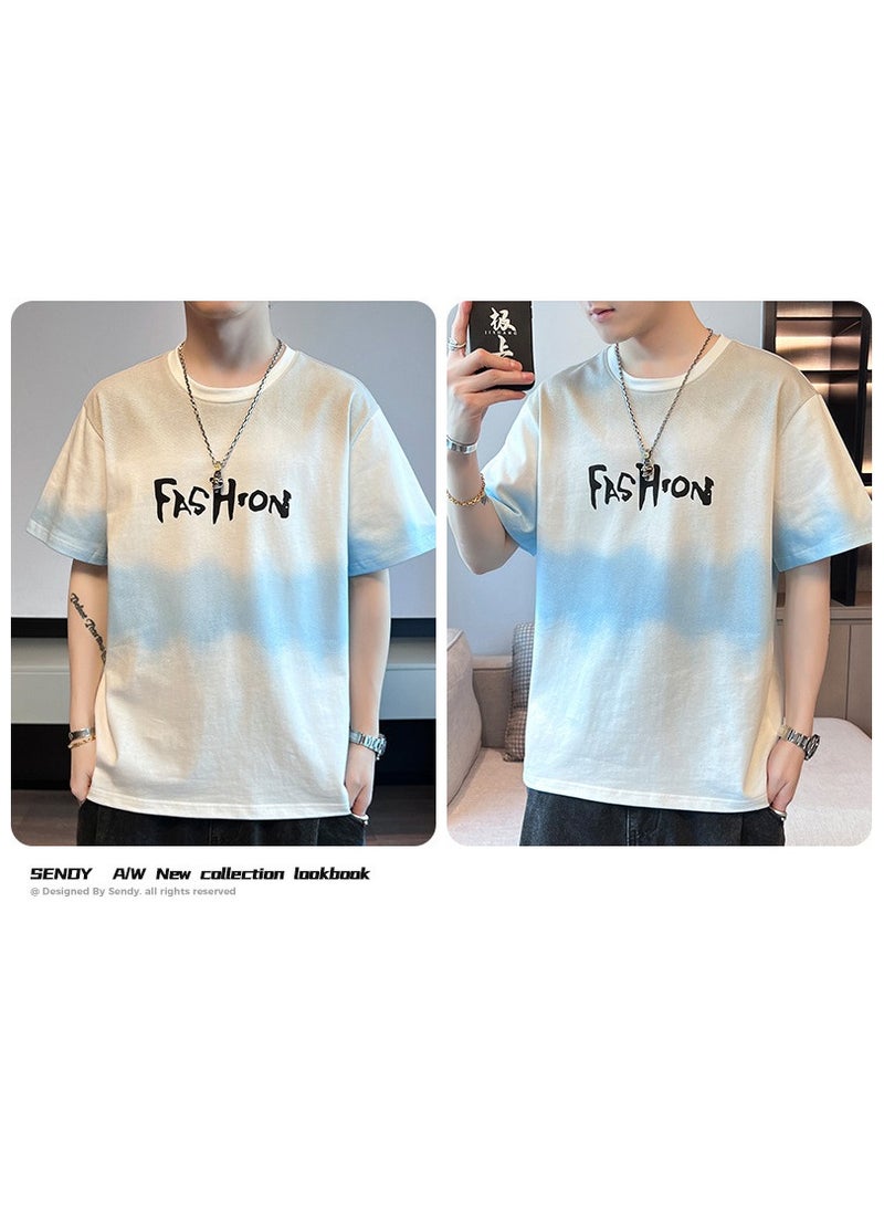 Fashionable Men's Round Neck Gradient Color Printed Bottom T-shirt  - Image 3