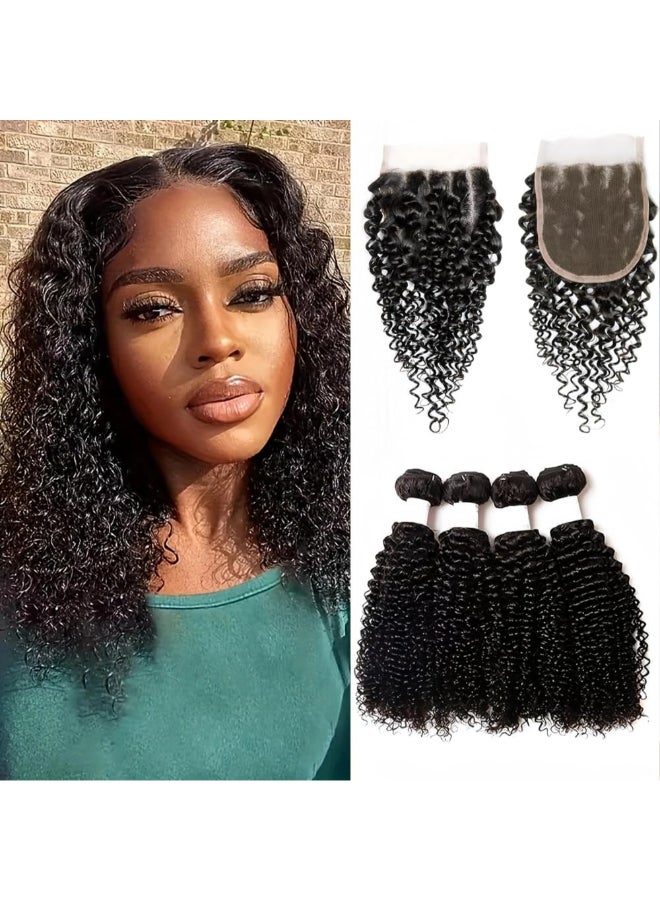 Risbaer Mongolian Kinky Curly Hair Bundles with Closure Deep Wave Human Hair 4Bundles with 4x4 Lace Closure Wet and Wavy Bundles Human Hair with Closure8810108 - Image 3