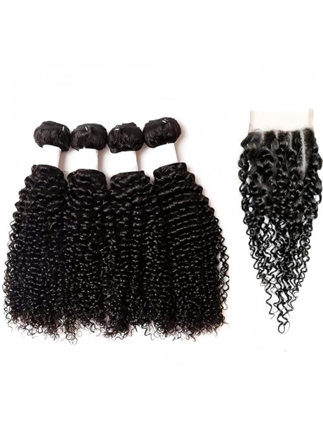 Risbaer Mongolian Kinky Curly Hair Bundles with Closure Deep Wave Human Hair 4Bundles with 4x4 Lace Closure Wet and Wavy Bundles Human Hair with Closure8810108 - Image 4