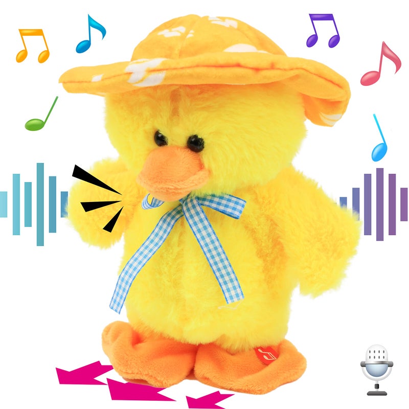 Hopearl Talking Singing Duck Toy Repeats What You Say Walking Duckling Electric Interactive Animated Toy Speaking Plush Buddy Gifts for Toddlers Yellow 8 - Image 3