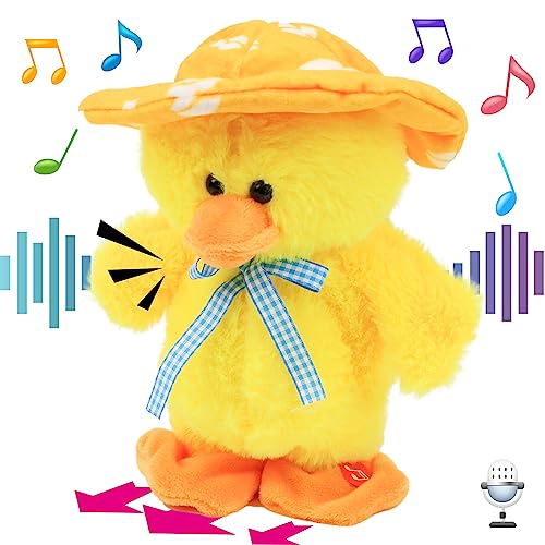 Hopearl Talking Singing Duck Toy Repeats What You Say Walking Duckling Electric Interactive Animated Toy Speaking Plush Buddy Gifts for Toddlers Yellow 8 - Image 1