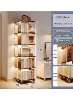 6 Tiers Multifunction 360 Degree Rotatable Floor Standing Bookcase Moveable Transparent Acrylic Bookshelf Solid Wood Storage Rack with Wheels Display Stand for Living Room Bedroom Study Room Home Office 40x40x165 cm - pzsku/Z76FB5DA9BE21C8B0D047Z/45/_/1735917879/66b43c53-b15b-4402-b8b0-629ff03f3dec