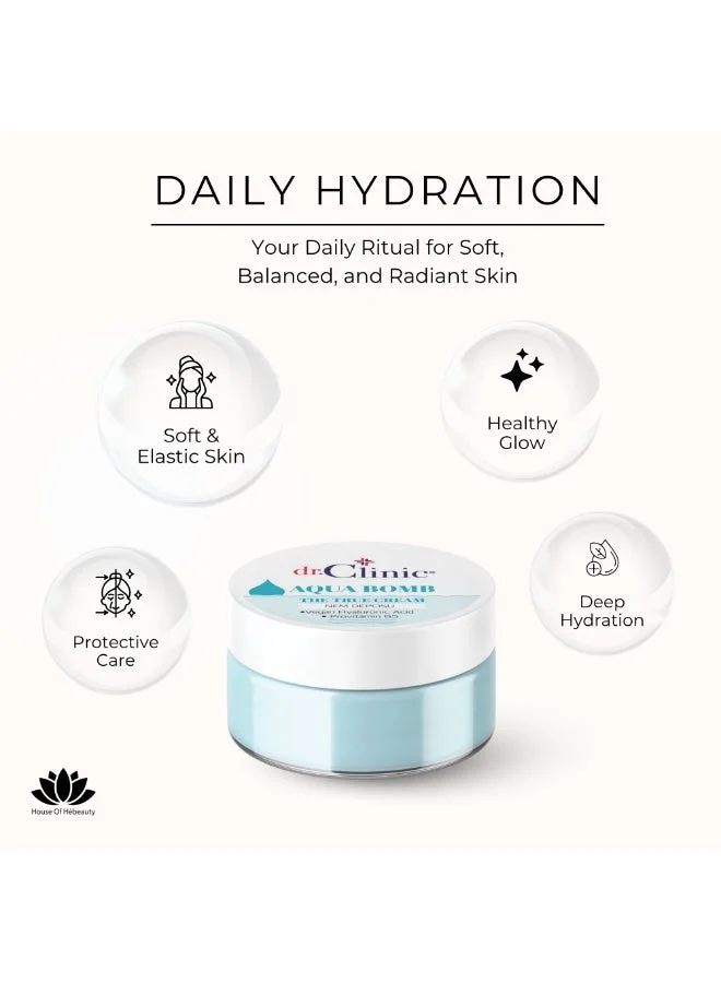 dr.Clinic DR. CLINIC | Aqua Bomb Moisturizing Cream | Deep Hydration & Glow | Vegan Formula with Hyaluronic Acid & Provitamin | For All Skin Types | 50 ml