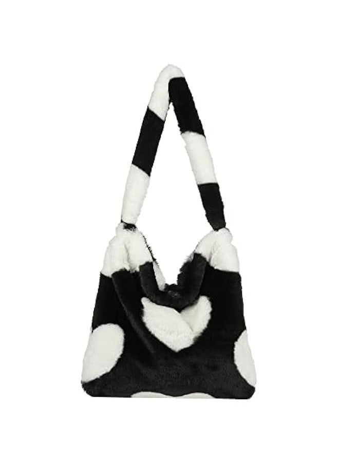 Fluffy Shoulder Bag, Women Girls Large Cute Handbag, Plush Ladies Tote Bag Furry Purse  - Image 1