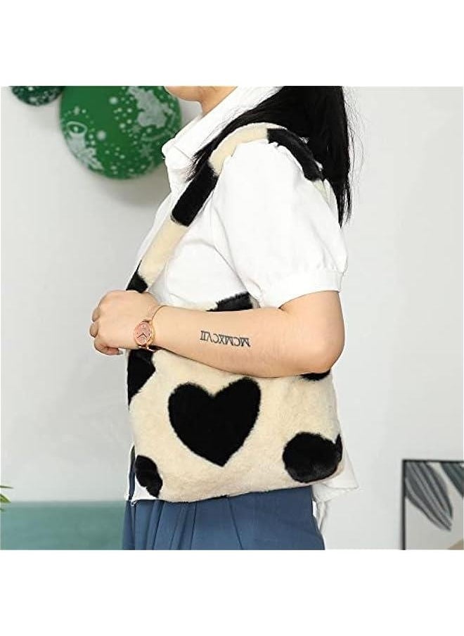 Fluffy Shoulder Bag, Women Girls Large Cute Handbag, Plush Ladies Tote Bag Furry Purse  - Image 5