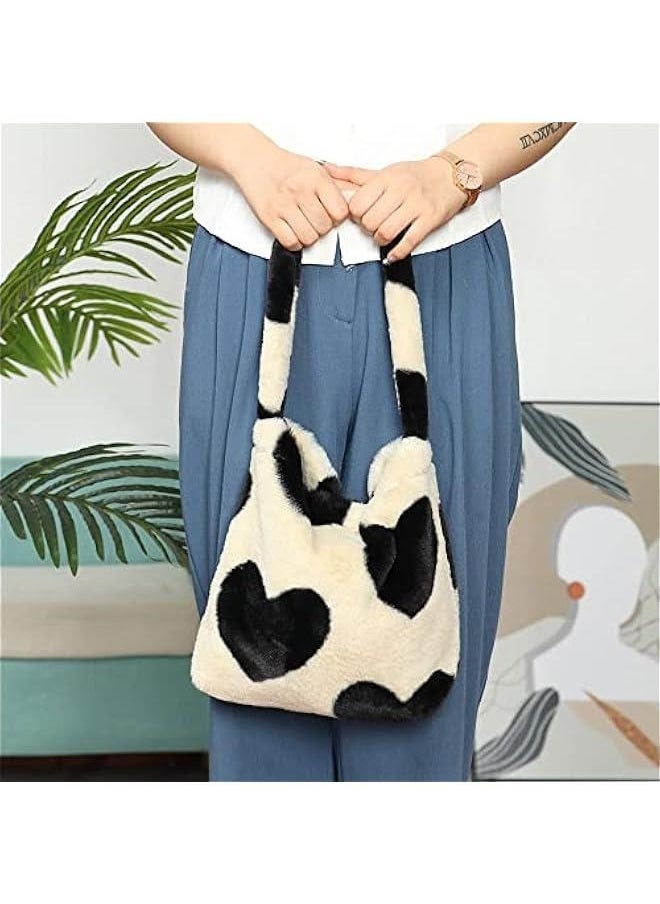 Fluffy Shoulder Bag, Women Girls Large Cute Handbag, Plush Ladies Tote Bag Furry Purse  - Image 4