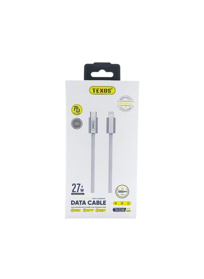 تيكسو TEXOS CL-58 27W PD Fast Charging USB-A To Lightning Data Cable 1000mm - Image 1