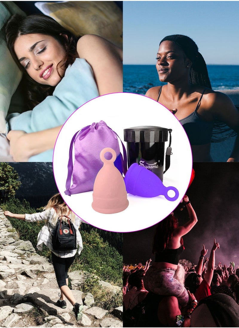 Syarme - Menstrual Cup, Reusable Period Cup, Made of Medical Silicone, Replacement for Tampons and Pads, Contains 2 Menstrual Cups S and S, Washing Sterilizer Bottle and Cloth Bag - Image 1