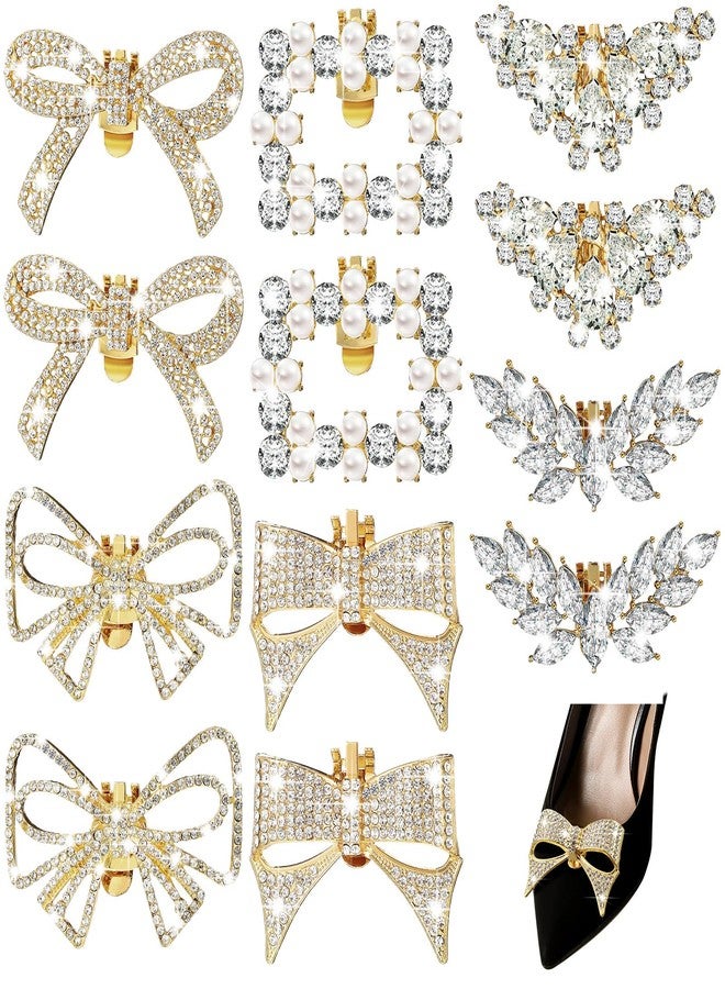 XunYee 12 Pcs Rhinestone Bow Shoe Clips Buckle Decorative Bow Clips for Shoes Elegant Removable Shoe Charms for Women, 6 Style, Rhinestone, Rhinestone - Image 1