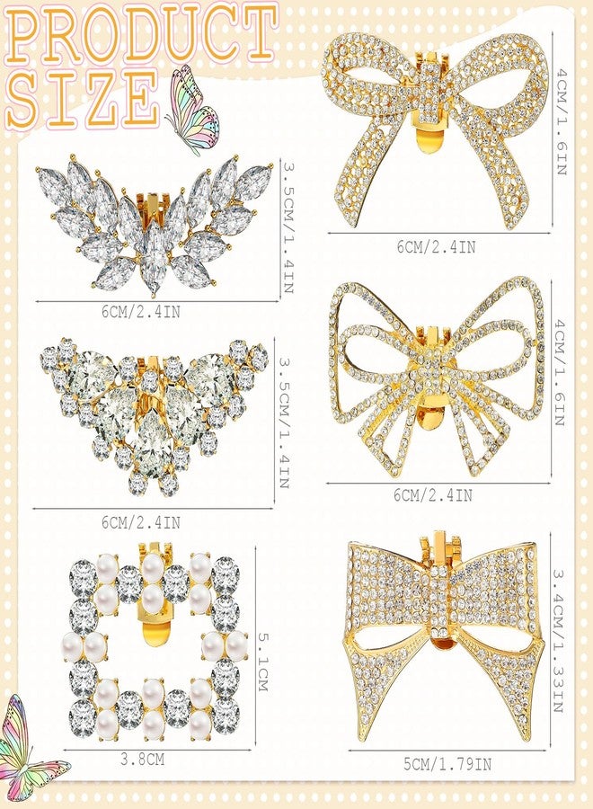 XunYee 12 Pcs Rhinestone Bow Shoe Clips Buckle Decorative Bow Clips for Shoes Elegant Removable Shoe Charms for Women, 6 Style, Rhinestone, Rhinestone - Image 2