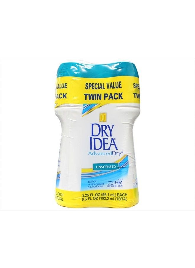 Dry Idea Advanced Dry Idea Roll On Antiperspirant and Deodorant, Unscented, Twin Pack - 3.25 Oz Ea  - Image 1