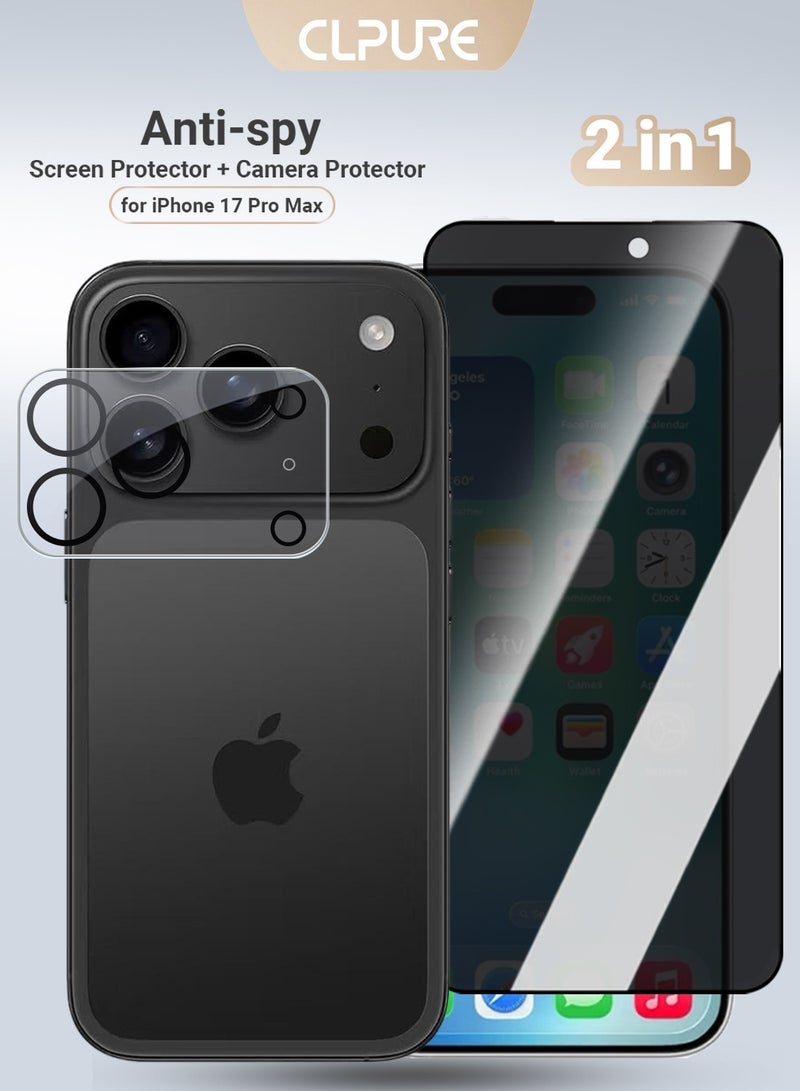 كلبور مجموعة حماية 2 في 1 من واقي شاشة الخصوصية مع واقي للكاميرا لهاتف Apple iPhone 17 Pro Max، زجاج مقسّى مضاد للتجسس - عالي الدقة - Image 1