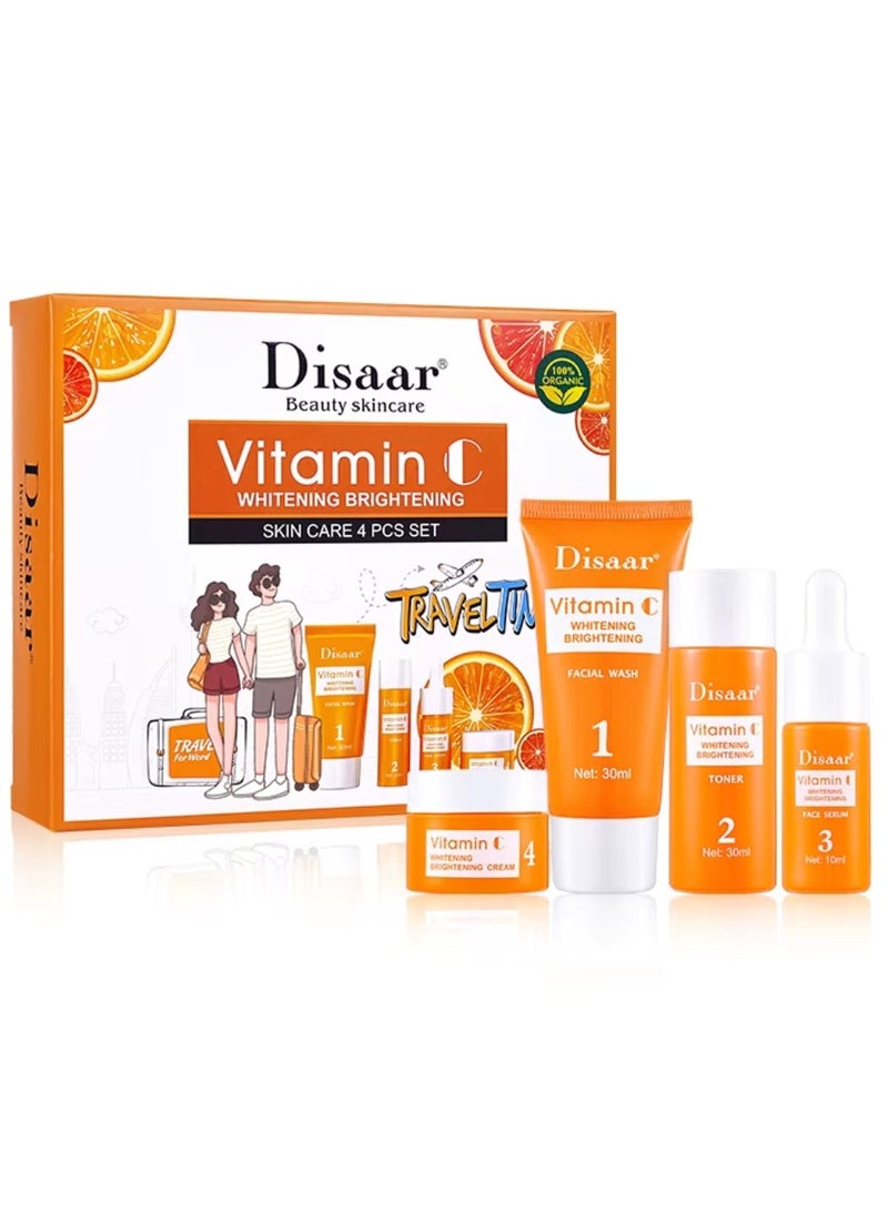 Disaar مجموعة العناية بالبشرة المشرقة والمبيضة بفيتامين C: منظف الوجه، تونر، سيروم وكريم مرطب، مجموعة فيتامين C لمكافحة الشيخوخة - Image 1