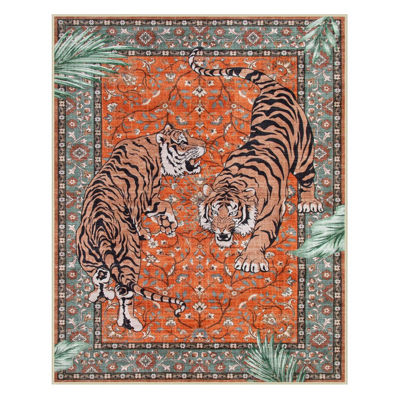Moynesa Tiger Washable Area Rug, Boho 6x9 Rug for Living Room, Vintage Large Soft Bedroom Rug, Non Slip Ultra Thin Stain Resistant Floor Carpet for Dining Room Home Office, Rust - Image 2