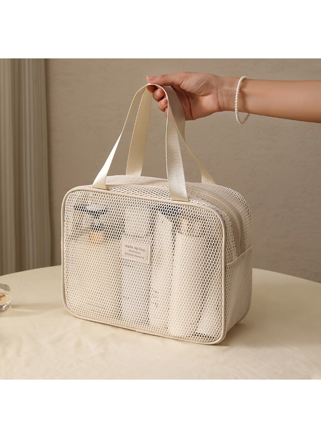 KHAJUL Mesh Cosmetic & Travel Organizer Bag with Multiple Compartments, Zipper Closure & Mesh Pocket - Lightweight Large Capacity Toiletry Bag with Fixed Strap for Women, Portable Makeup Storage for Travel, Daily Use, Gym, School, Work - Durable Mesh Design - Image 2