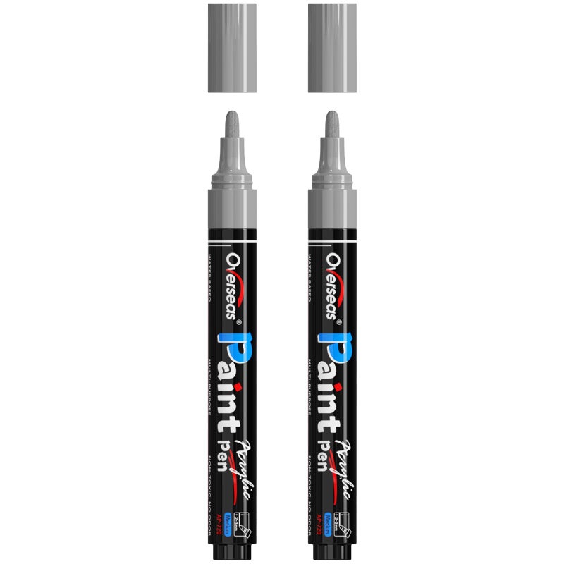 Overseas Silver Paint Pens Paint Markers - Permanent Acrylic Markers 2 Pack, Water Based, Quick Dry, Waterproof Marker Pen for Rock, Wood, Plastic, Metal, Canvas, Glass, Fabric, Mugs. Medium Tip - Image 1