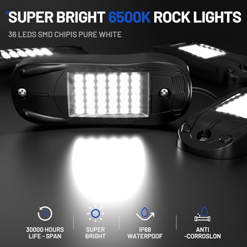 icicar 25 Pods 6500k White Rock Lights, IP68 Waterproof 36 LEDs SMD Chips Underglow Kit for Truck Pickup SUV UTV ATV RZR Car Boats - Image 2
